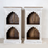 Rajasthan Handmade Indian Furniture Wooden Small Carved Bookshelf in White